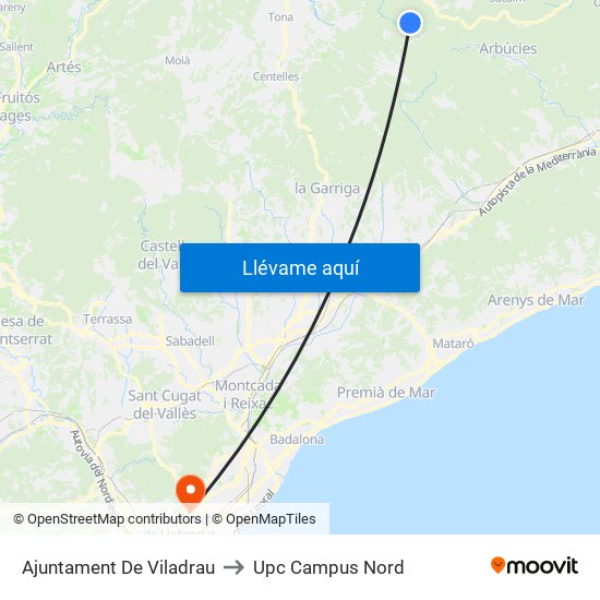 Ajuntament De Viladrau to Upc Campus Nord map
