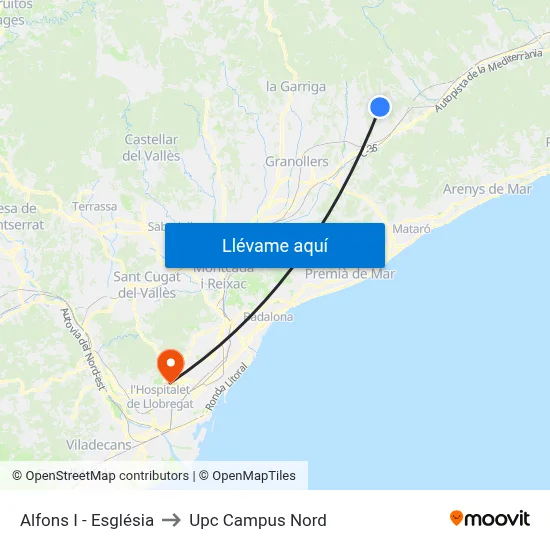 Alfons I - Església to Upc Campus Nord map