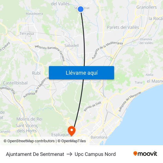 Ajuntament De Sentmenat to Upc Campus Nord map