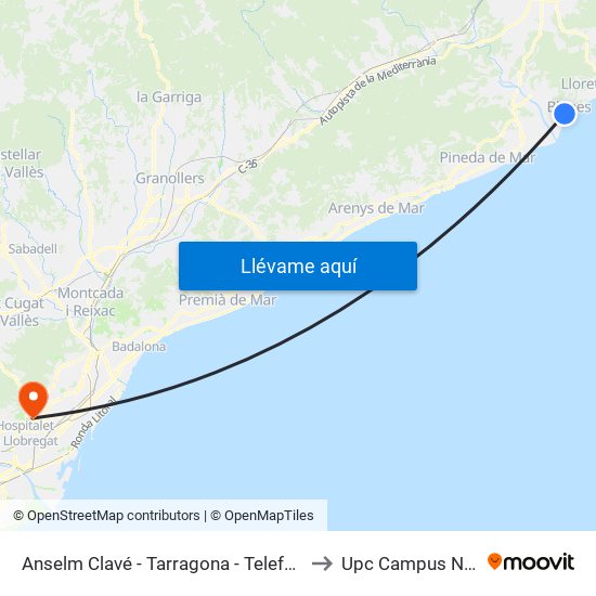 Anselm Clavé - Tarragona - Telefónica to Upc Campus Nord map