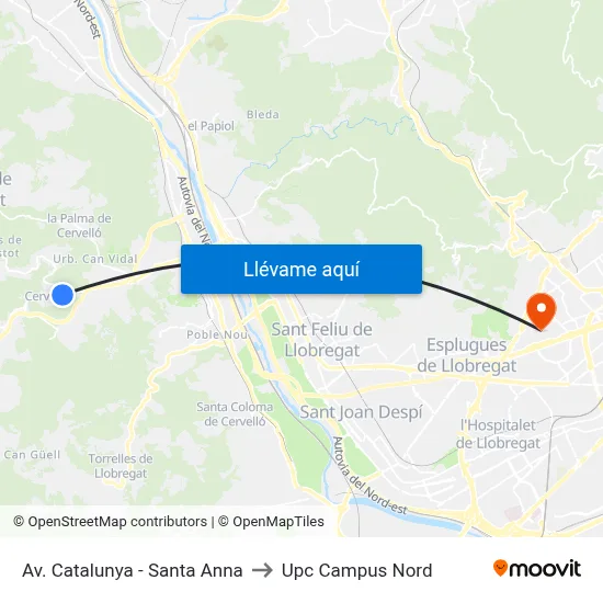 Av. Catalunya - Santa Anna to Upc Campus Nord map