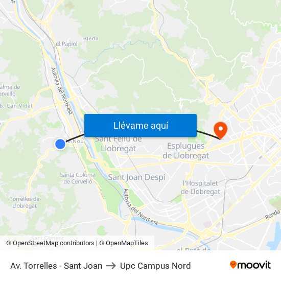 Av. Torrelles - Sant Joan to Upc Campus Nord map