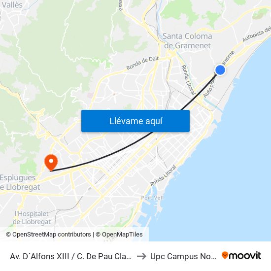 Av. D´Alfons XIII / C. De Pau Claris to Upc Campus Nord map