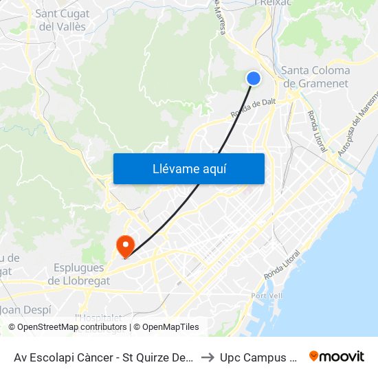 Av Escolapi Càncer - St Quirze De Safaja to Upc Campus Nord map