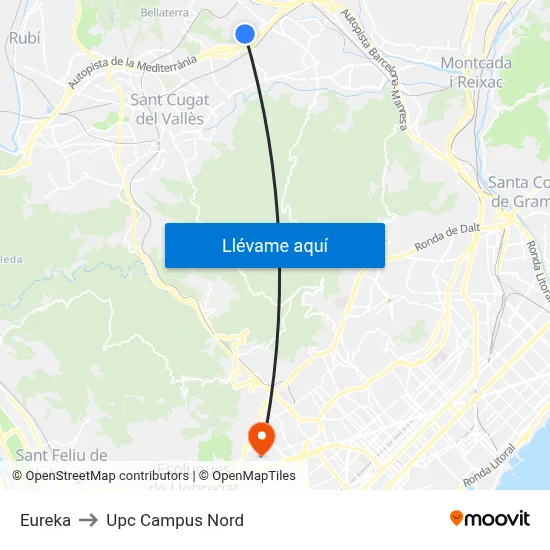 Eureka to Upc Campus Nord map