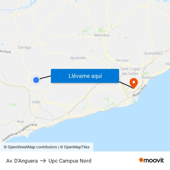 Av. D'Anguera to Upc Campus Nord map