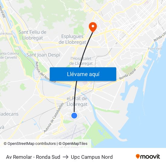 Av Remolar - Ronda Sud to Upc Campus Nord map