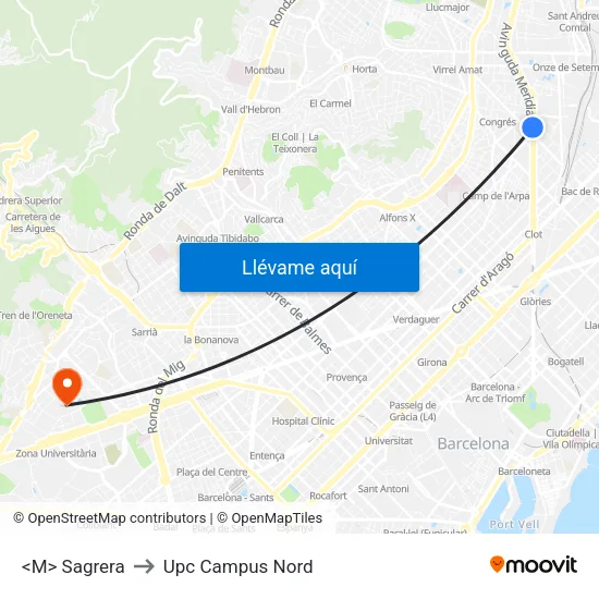 <M> Sagrera to Upc Campus Nord map