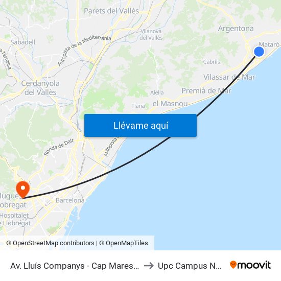 Av. Lluís Companys - Cap Maresme to Upc Campus Nord map
