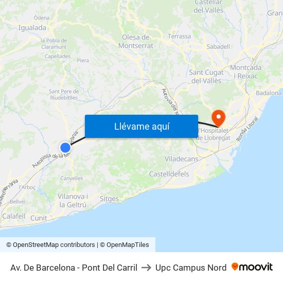 Av. De Barcelona - Pont Del Carril to Upc Campus Nord map