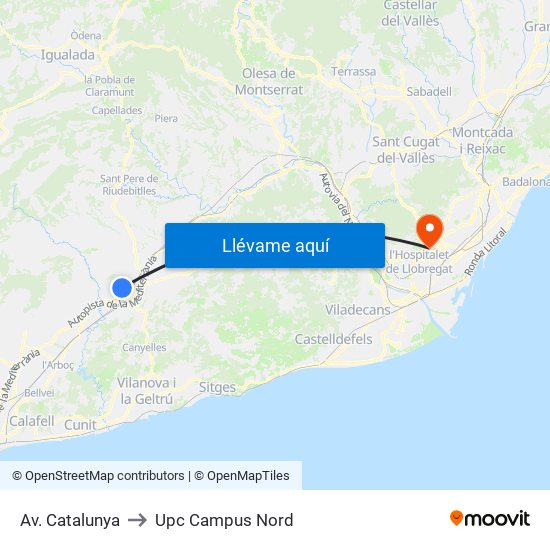 Av. Catalunya to Upc Campus Nord map