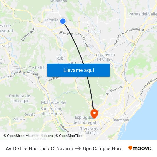 Av. De Les Nacions / C. Navarra to Upc Campus Nord map