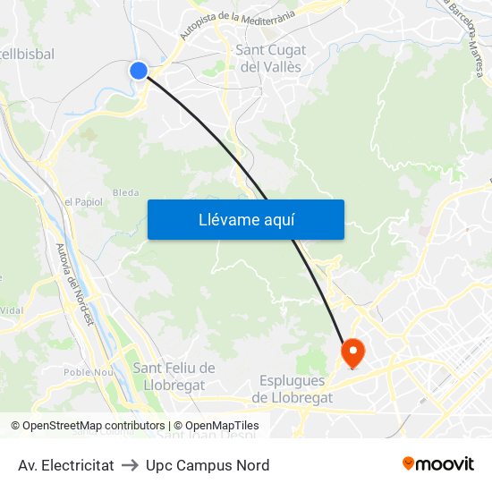 Av. Electricitat to Upc Campus Nord map