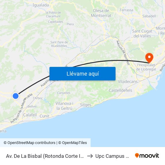Av. De La Bisbal (Rotonda Corte Inglés) to Upc Campus Nord map