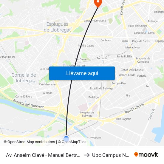 Av. Anselm Clavé - Manuel Bertrand to Upc Campus Nord map