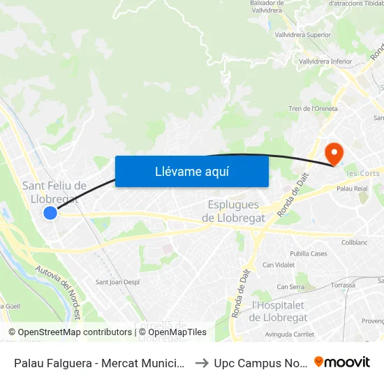 Palau Falguera - Mercat Municipal to Upc Campus Nord map