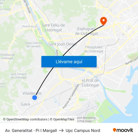 Av. Generalitat - Pi I Margall to Upc Campus Nord map
