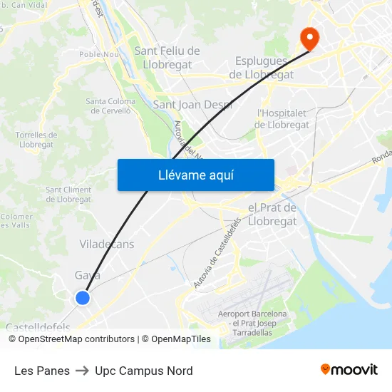 Les Panes to Upc Campus Nord map
