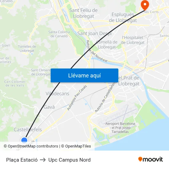 Plaça Estació to Upc Campus Nord map