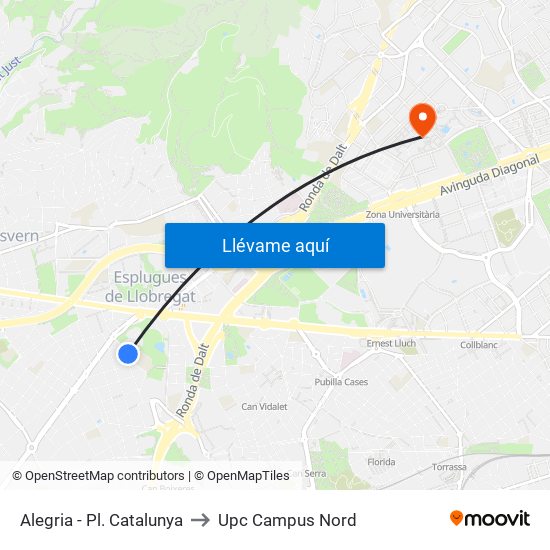 Alegria - Pl. Catalunya to Upc Campus Nord map