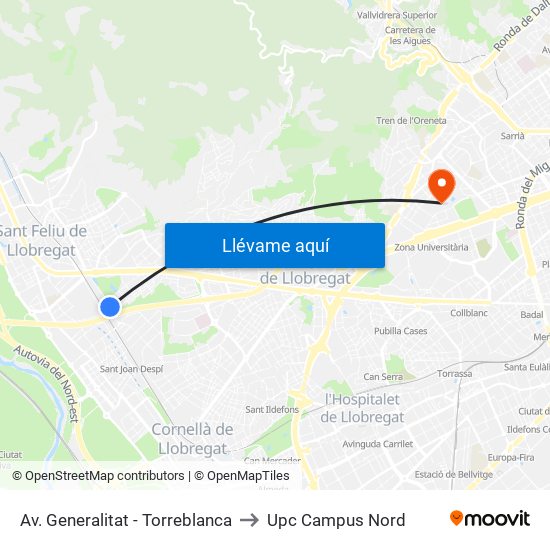 Av. Generalitat - Torreblanca to Upc Campus Nord map