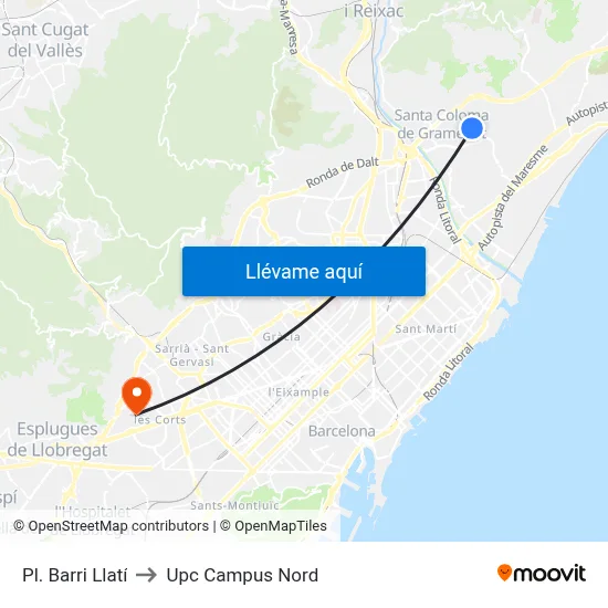 Pl. Barri Llatí to Upc Campus Nord map