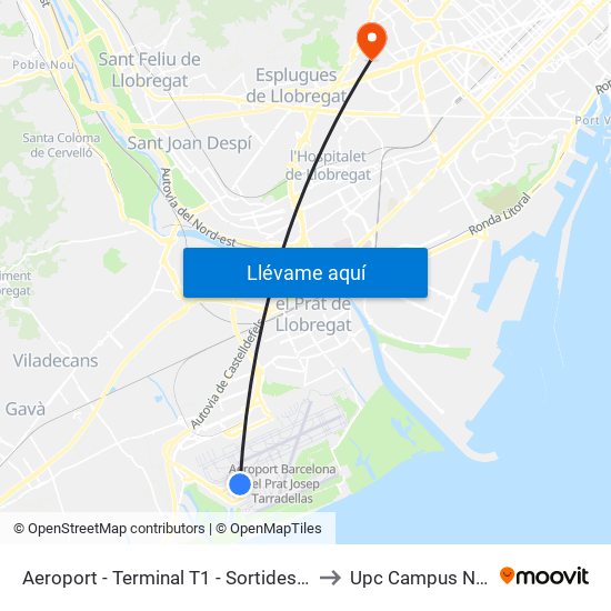 Aeroport - Terminal T1 - Sortides Vols to Upc Campus Nord map