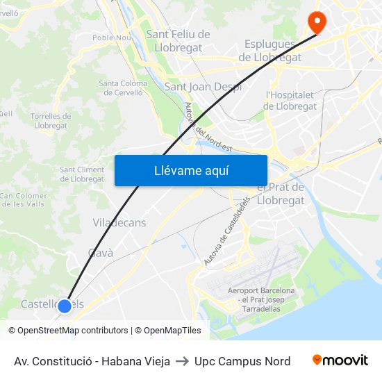Av. Constitució - Habana Vieja to Upc Campus Nord map
