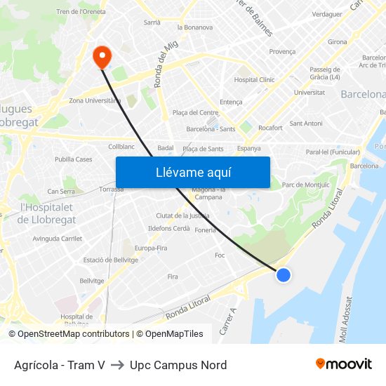 Agrícola - Tram V to Upc Campus Nord map