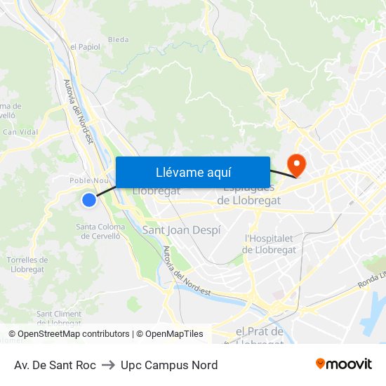 Av. De Sant Roc to Upc Campus Nord map