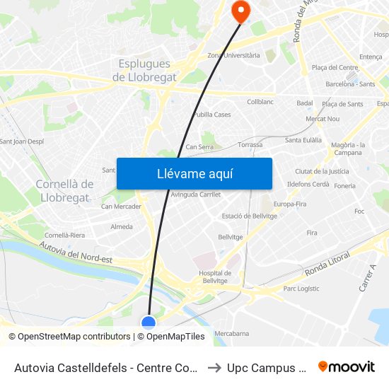 Autovia Castelldefels - Centre Comercial to Upc Campus Nord map