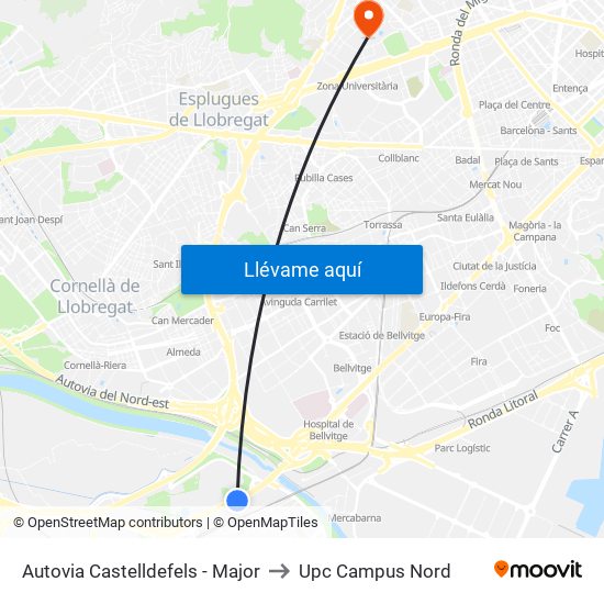 Autovia Castelldefels - Major to Upc Campus Nord map