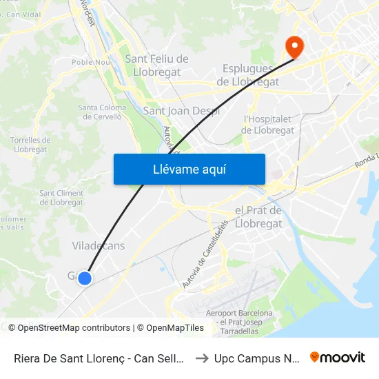 Riera De Sant Llorenç - Can Sellarès to Upc Campus Nord map