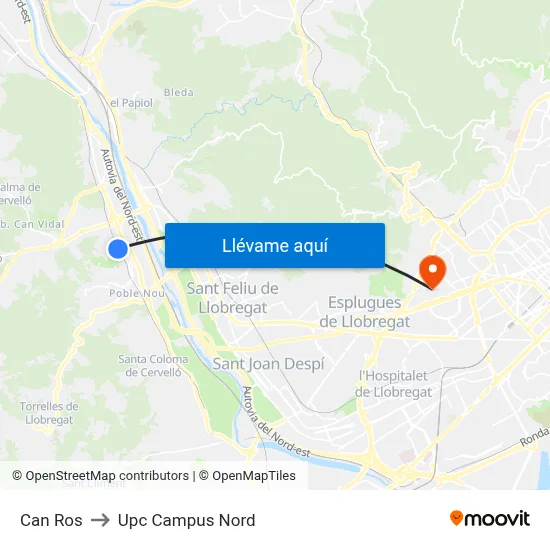 Can Ros to Upc Campus Nord map