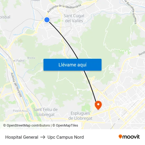 Hospital General to Upc Campus Nord map