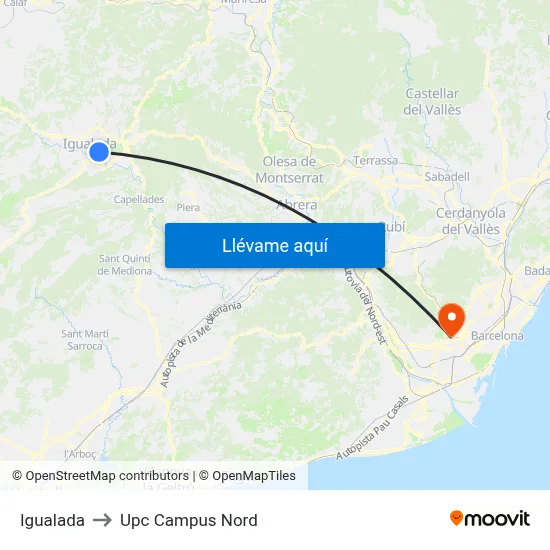 Igualada to Upc Campus Nord map