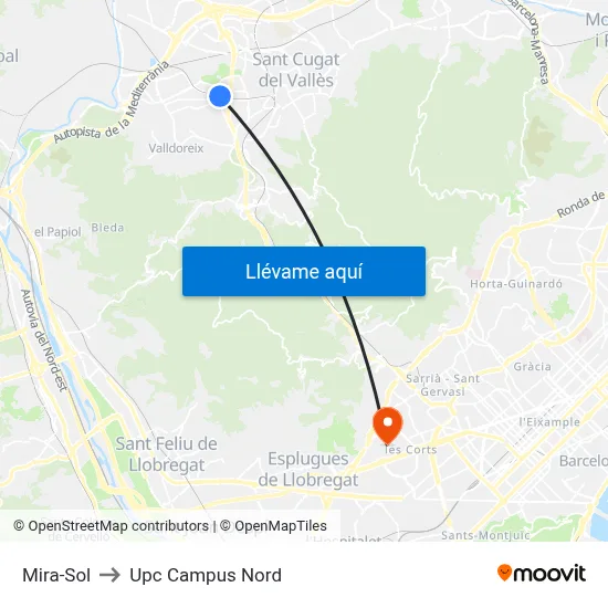 Mira-Sol to Upc Campus Nord map