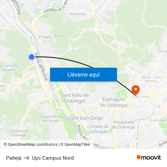 Pallejà to Upc Campus Nord map