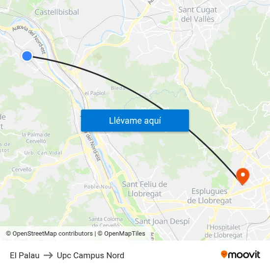 El Palau to Upc Campus Nord map