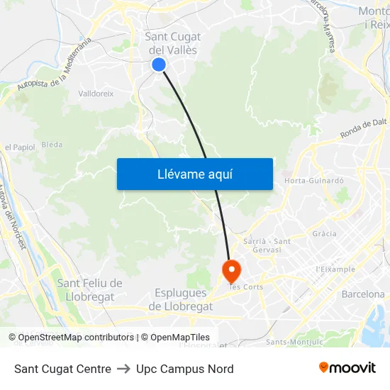 Sant Cugat Centre to Upc Campus Nord map