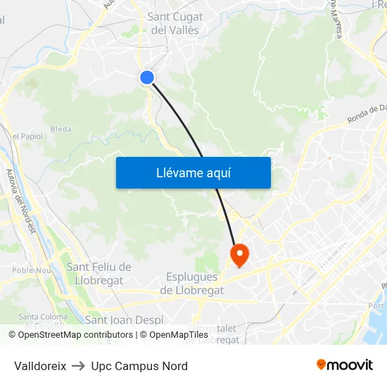 Valldoreix to Upc Campus Nord map
