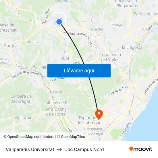 Vallparadís Universitat to Upc Campus Nord map