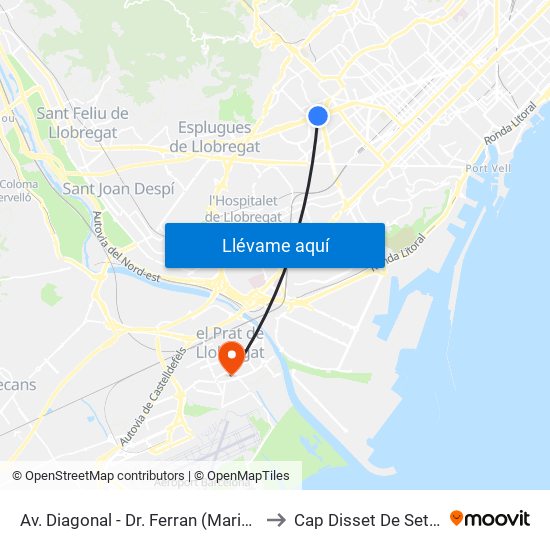 Av. Diagonal - Dr. Ferran (Maria Cristina) to Cap Disset De Setembre map