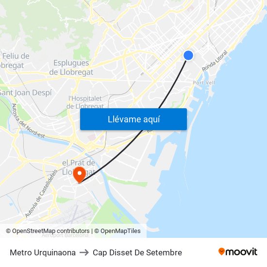 Metro Urquinaona to Cap Disset De Setembre map