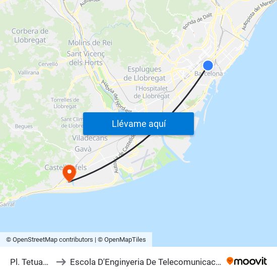Pl. Tetuan - Gran Via to Escola D'Enginyeria De Telecomunicació I Aeroespacial De Castelldefels map