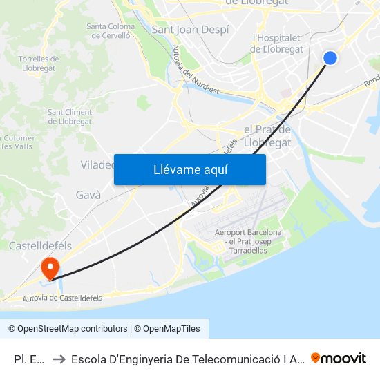 Pl. Europa to Escola D'Enginyeria De Telecomunicació I Aeroespacial De Castelldefels map