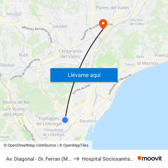 Av. Diagonal - Dr. Ferran (Maria Cristina) to Hospital Sociosanitari De Mollet map