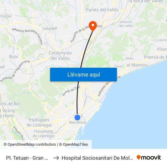 Pl. Tetuan - Gran Via to Hospital Sociosanitari De Mollet map