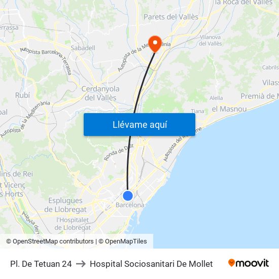 Pl. De Tetuan 24 to Hospital Sociosanitari De Mollet map