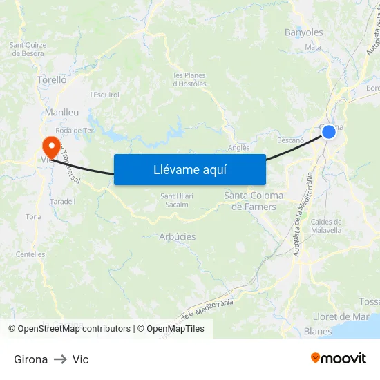 Girona to Vic map